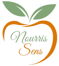 Logo réajusté Nourris Sens sans fond Pomme orange et 2 feuilles vertes